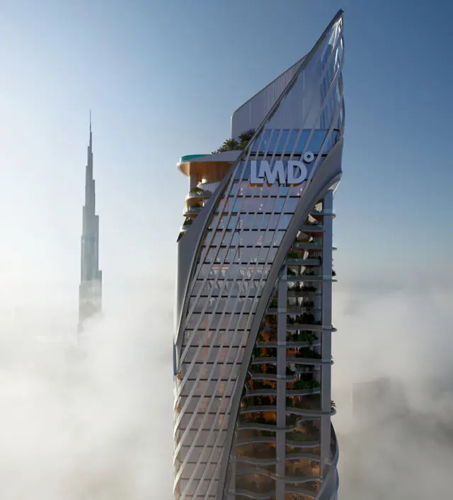 Artist's impression of the tower above the clouds beside Burj Khalifa